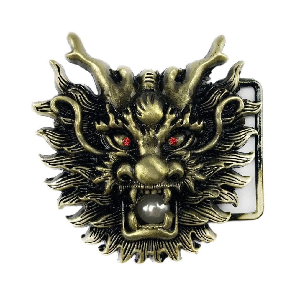 1580 Chinese Dragon Head Zodiac Belt Buckle Red Dragon Eyes Head Ball